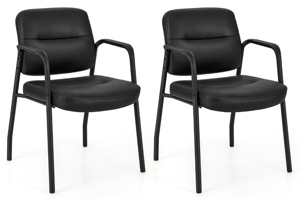 Costway Set 2 Sedie da sala d'attesa imbottite, Sedie da ricevimento con braccioli integrati e rivestimento in ecopelle Nero