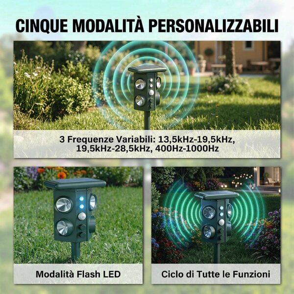 Outsunny Repellente Solare Ultrasonico per Gatti, 5 Modalità, Sensore PIR, Flash LED | Aosom Italy