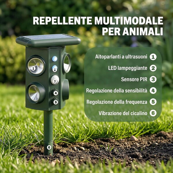 Outsunny Repellente Solare Ultrasonico per Gatti, 5 Modalità, Sensore PIR, Flash LED | Aosom Italy