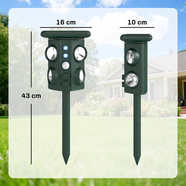 Outsunny Repellente Solare Ultrasonico per Gatti, 5 Modalità, Sensore PIR, Flash LED | Aosom Italy