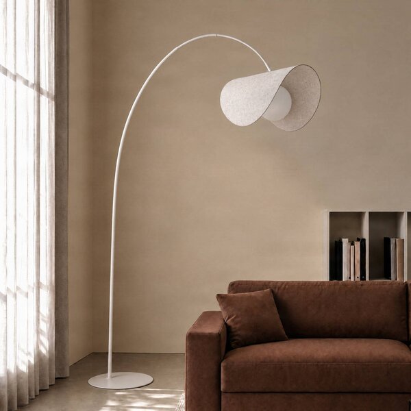 Lampada ad arco Tamani Lucande, dimmerabile, Crema / Ambra, Soggiorno / Sala da pranzo, Tessuto / Stoffa / Seta, Design, Lampada da terra