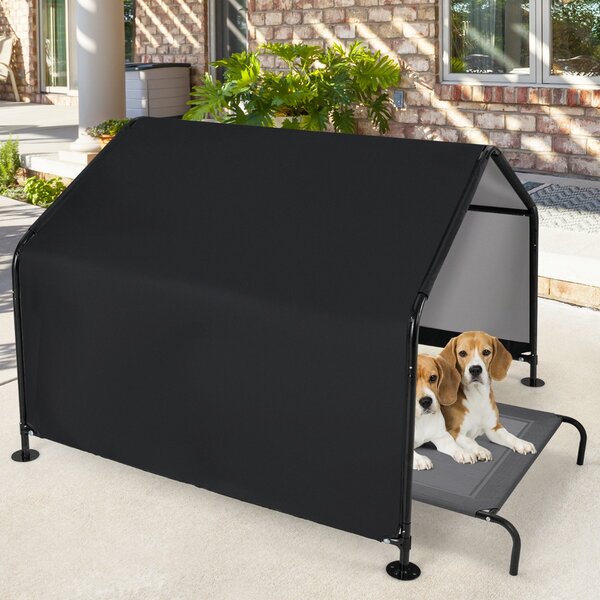 Costway Rifugio ombra per cani grandi/medie/piccole, Casa per animali all'aperto con tetto impermeabile Nero