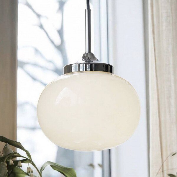 PR Home Lampada a sospensione Elsy, bianco/cromo, Ø 18 cm, vetro, spina Elsy, Bianco / Opale, Soggiorno / Sala da pranzo, Metallo, Scandinavo, Lampada a sospensione
