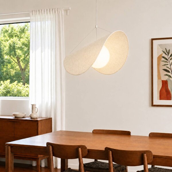 Lampada a sospensione Tamani Lucande, dimmerabile, Crema / Ambra, Soggiorno / Sala da pranzo, Tessuto / Stoffa / Seta, Design, Lampada a sospensione