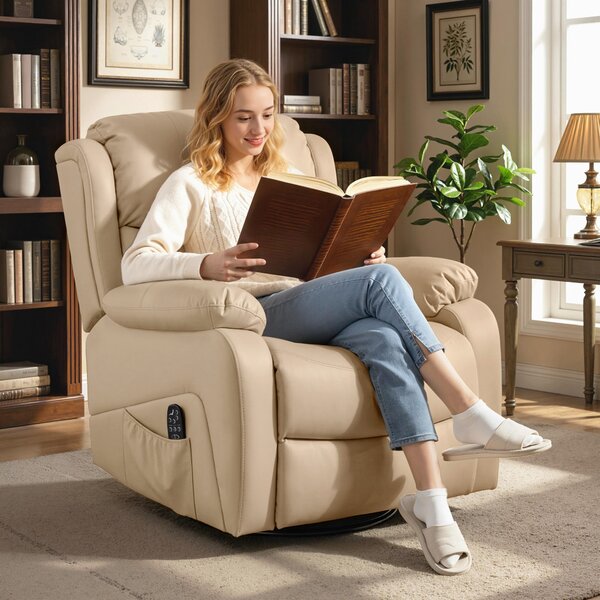 HOMCOM Poltrona Relax Reclinabile con 8 Punti Massaggianti, Riscaldanti e Poggiapiedi, 87x97X100 cm, Beige | Aosom Italy