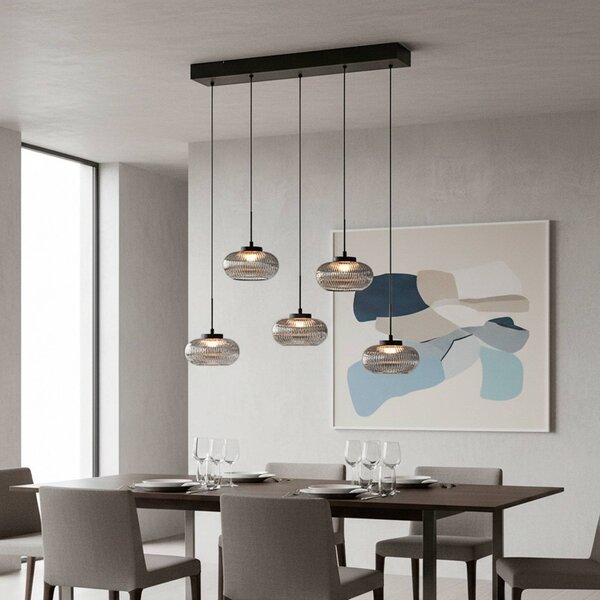 JUST LIGHT. GmbH Lampada a sospensione Noctis, dimmerabile, Alluminio / Grigio / Zincato, Soggiorno / Sala da pranzo, Vetro, Moderno, Lampada a sospensione
