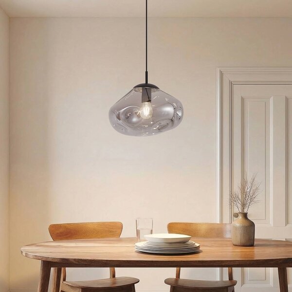 Lampada a sospensione in vetro Lelia Lindby, dimmerabile, Alluminio / Grigio / Zincato, Soggiorno / Sala da pranzo, Vetro, Design, Lampada a sospensione