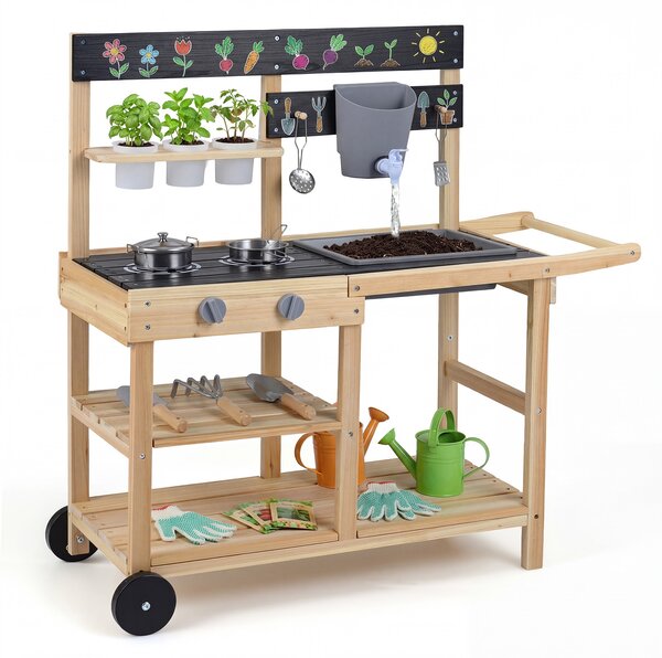 Costway Cucina giocattolo per giardino per bambini 3+ anni, Cucina da esterno per bambini interno ed esterno