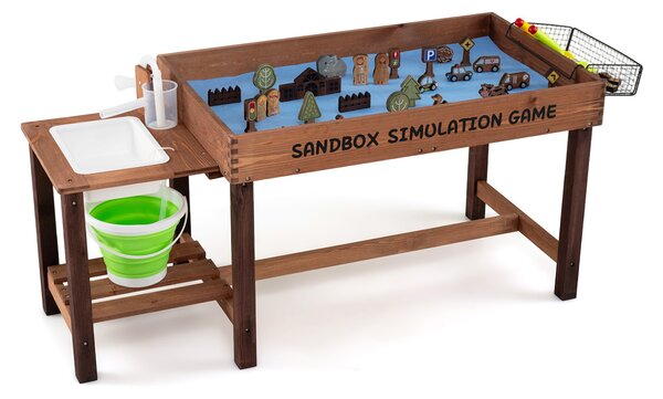 Costway Sabbiera per bambini da esterno con pompa e lavello smontabile, Tavolo sabbiera e acqua in legno per bambini 3+ anni
