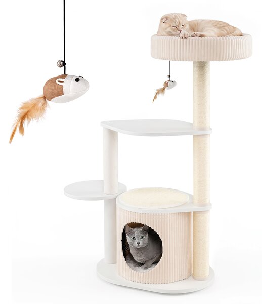 Costway Albero tiragraffi a 4 Livelli con cuccia con cuscino peluche rimovibile e lavabile posatoi, Albero tiragraffi per gatti adulti e piccoli