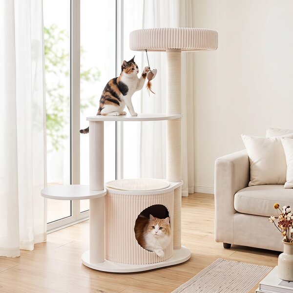 Costway Albero tiragraffi a 4 Livelli con cuccia con cuscino peluche rimovibile e lavabile posatoi, Albero tiragraffi per gatti adulti e piccoli