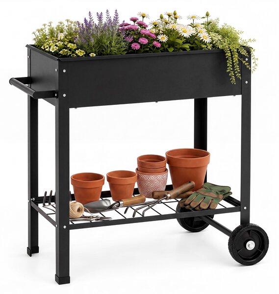 Costway Letto da giardino rialzato per coltivare ortaggi erbe e fiori per cortile e balcone, Fioriera in metallo aiuola alta da esterno Nero