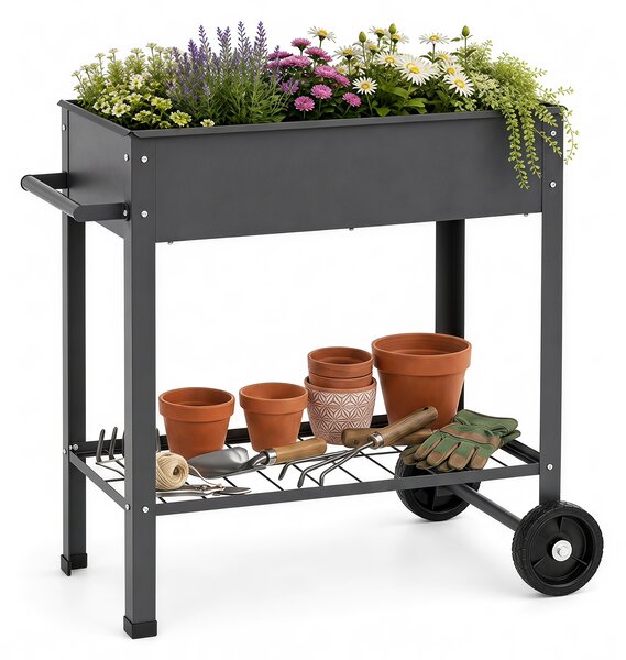 Costway Letto da giardino rialzato per coltivare ortaggi erbe e fiori per cortile e balcone, Fioriera in metallo aiuola alta da esterno Grigio