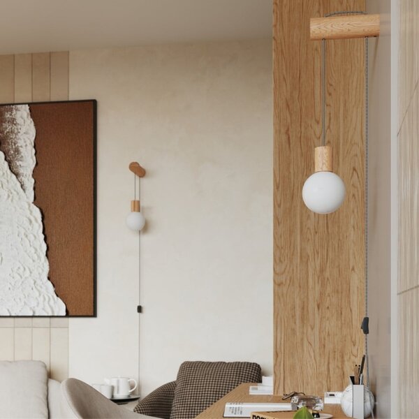 Lampada da parete bianca/di colore naturale in legno massiccio con alimentazione a corrente ø 12 cm Solum – Sollux