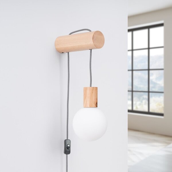 Lampada da parete bianca/di colore naturale in legno massiccio con alimentazione a corrente ø 12 cm Solum – Sollux