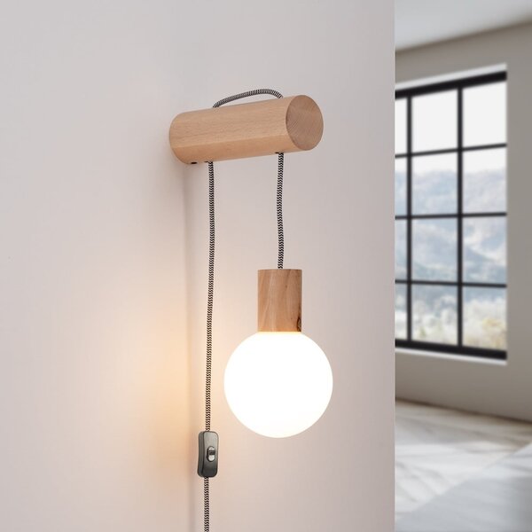 Lampada da parete bianca/di colore naturale in legno massiccio con alimentazione a corrente ø 12 cm Solum – Sollux