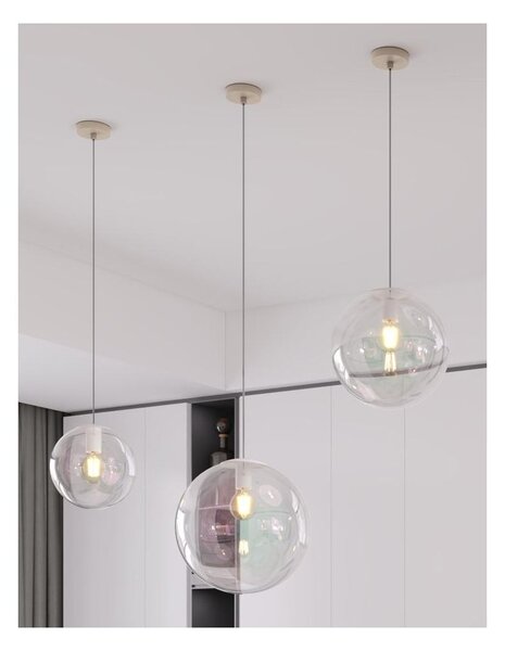 IRIS SOSPENSIONE SINGOLA IN 3 MISURE CON SFERA IN VETRO IRIDESCENTE LAMPADINA ATTACCO E27 DESIGN MODERNO