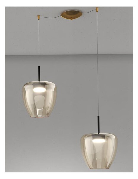 KYLIE SOSPENSIONE 2 LUCI CON DECENTRO OTTONE CON DIFFUSORI IN VETRO AMBRA LAMPADINE ATTACCO GX53 MODERNA