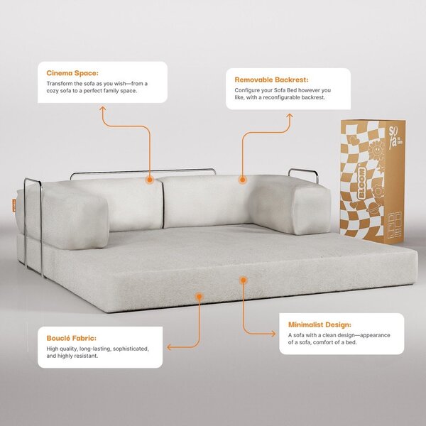 Divano beige allungabile con rivestimento in bouclé 180 cm Bloom – TemaHome
