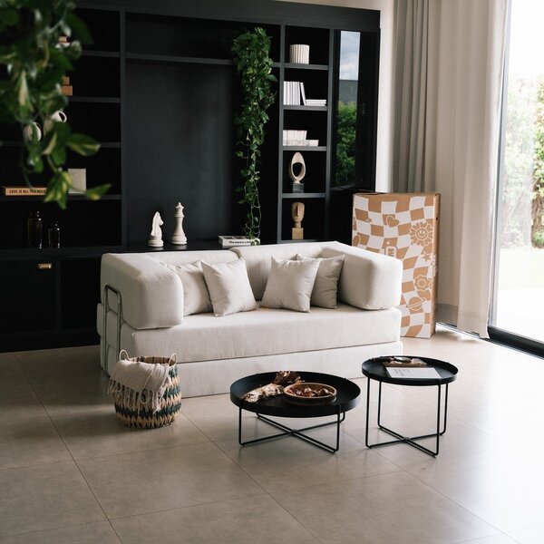 Divano beige allungabile con rivestimento in bouclé 180 cm Bloom – TemaHome