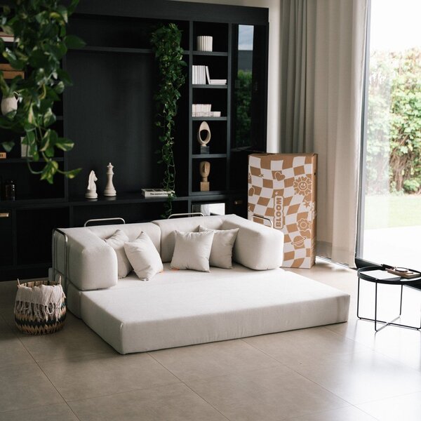 Divano beige allungabile con rivestimento in bouclé 180 cm Bloom – TemaHome