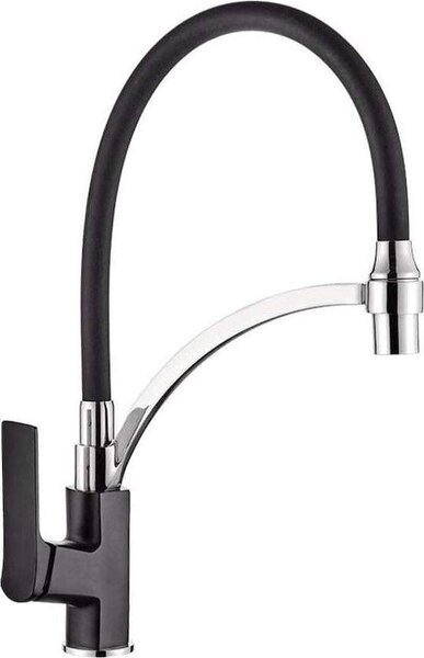 Rubinetto da cucina orientabile con tubo flessibile in silicone - Nero - Rubinetto monomando estraibile