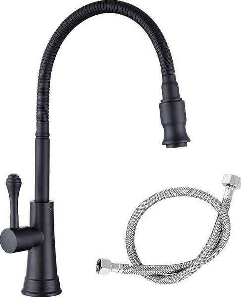 Rubinetto da cucina con rotazione a 360 gradi, acciaio grezzo, tubo di collegamento da 50 cm, rubinetteria da cucina per giardino e esterni