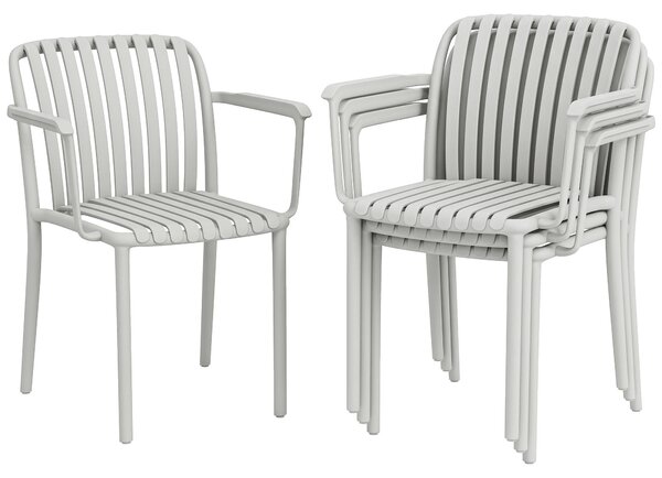 Set di 4 Sedie da Giardino Impilabili 58x57,5x79,5 cm con Braccioli Design a Doghe in Plastica Grigio