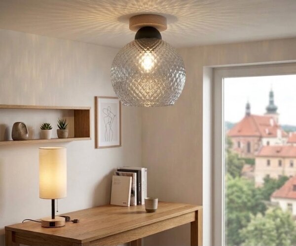 BRILAGI - Plafoniera LED R GLASS 1xE27/60W/230V diam. 25 cm rovere/grigio fumé
