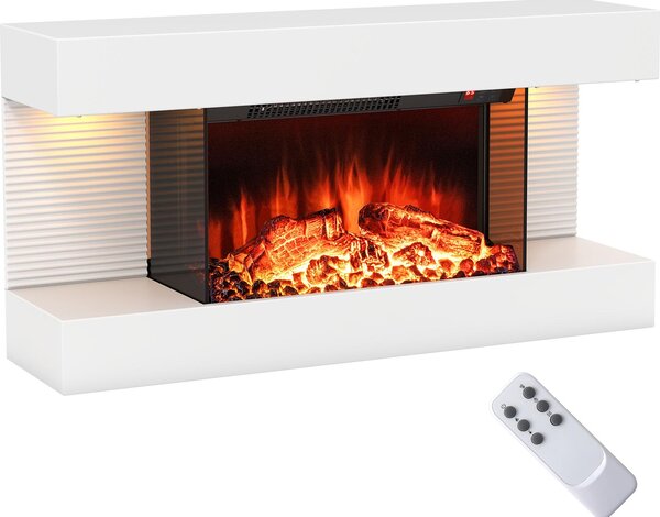 Caminetto elettrico COSTWAY 1500W/5000BTU, caminetto da parete galleggiante con riscaldamento, luci laterali a LED, telecomando, 12 colori di fiamma, caminetto verticale 17℃-28℃ bianco