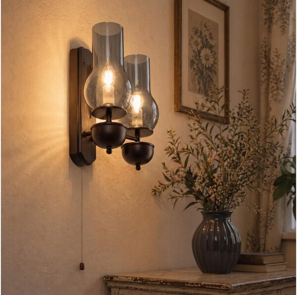 BRILAGI - Lampada da parete LED COTTAGE 2xE14/40W/230V faggio/grigio fumo