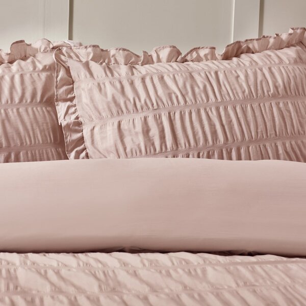 Biancheria da letto rosa in crêpe per letto singolo 135x200 cm Seersucker Frill – Catherine Lansfield