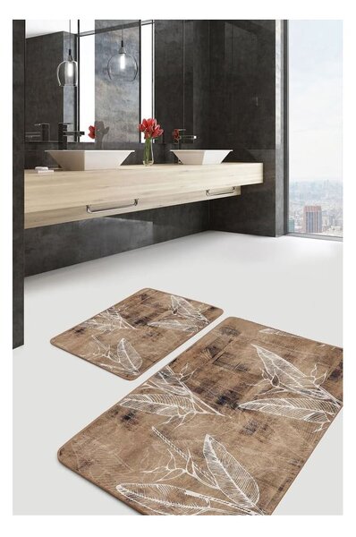 Set di tappetini per il bagno marroni in velluto 2 pz 60x100 cm – Mila Home