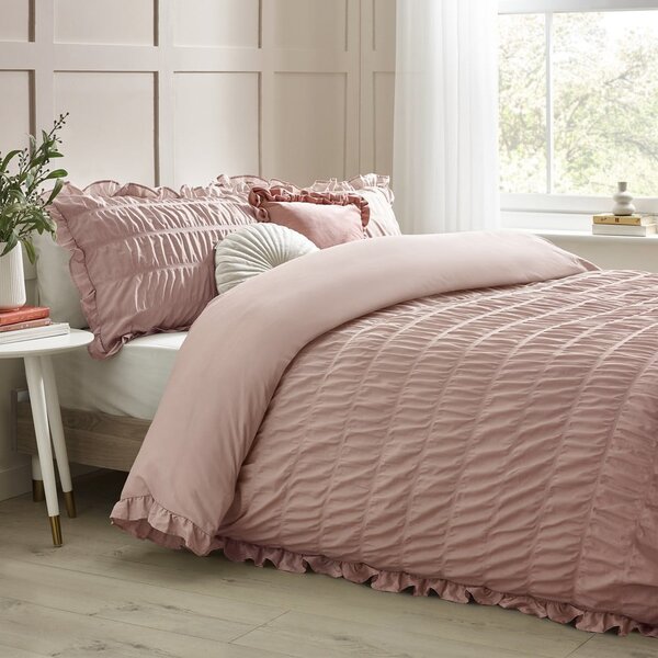Biancheria da letto rosa in crêpe per letto singolo 135x200 cm Seersucker Frill – Catherine Lansfield