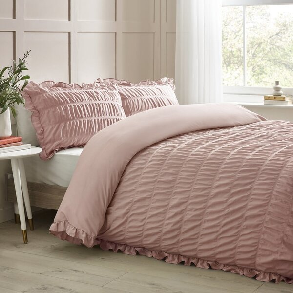 Biancheria da letto rosa in crêpe per letto singolo 135x200 cm Seersucker Frill – Catherine Lansfield
