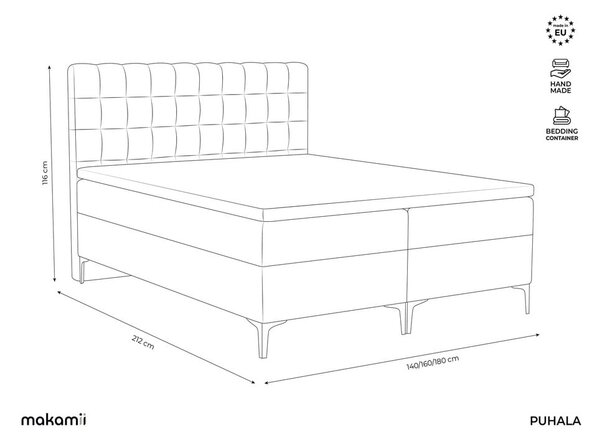 Letto boxspring grigio tortora con contenitore 180x200 cm Puhala – Makamii
