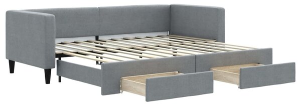 Divano Letto Estraibile Cassetti Grigio Chiaro 80x200cm Tessuto