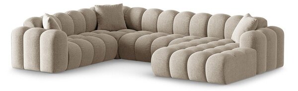Divano angolare marrone chiaro (con penisola a sinistra/a U) con rivestimento in ciniglia Treno – Cosmopolitan Design