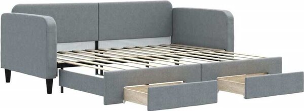Divano Letto Estraibile Cassetti Grigio Chiaro 90x200cm Tessuto