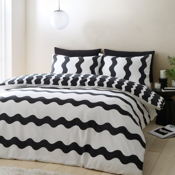 Set copripiumino e federa bianco e nero per letto singolo 135x200 cm Waves – Sassy B
