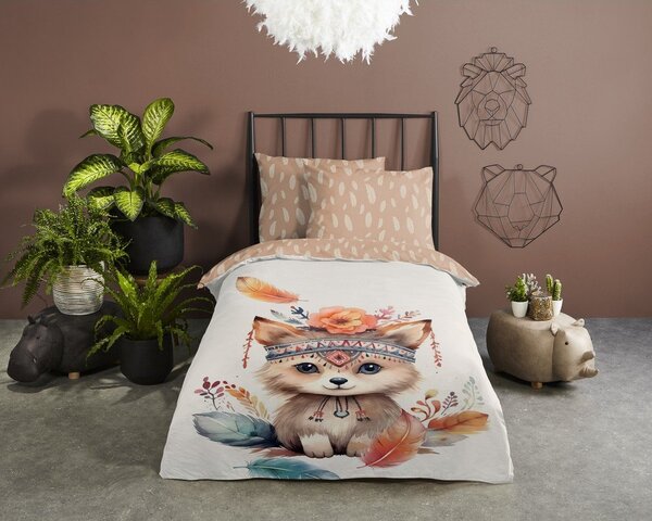 Set copripiumino e federa da bambini marrone/beige in cotone per letto singolo 140x200 cm Hay – Good Morning