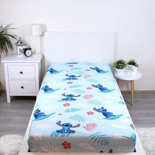 Lenzuolo con angoli per bambini blu in cotone per letto singolo 90x200 cm Lilo & Stitch "Blue" – Jerry Fabrics