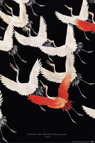 Posters, Stampe Furisode with a Myriad of Flying Cranes, (61 x 91.5 cm)