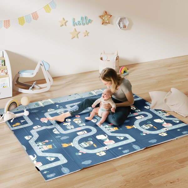 AIYAPLAY Tappeto da gioco per bambini pieghevole e reversibile, in schiuma spessa, 202 x 180,5 x 1 cm, Multicolore | Aosom Italy