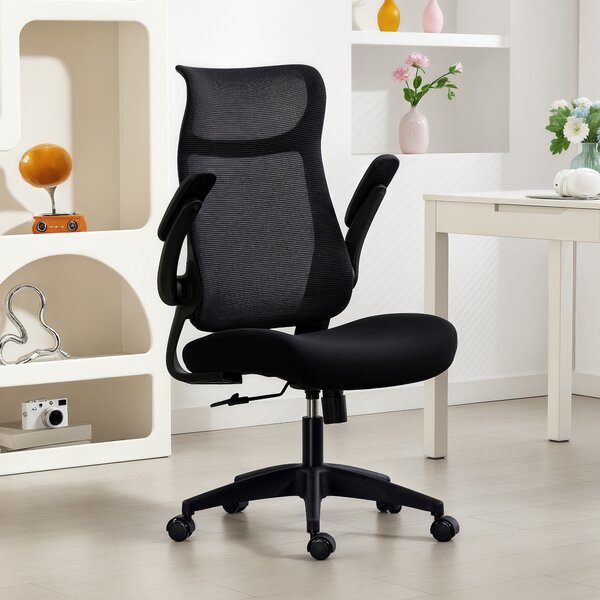 HOMCOM Sedia da Ufficio Ergonomica Girevole in Rete con Supporto Lombare Braccioli Ribaltabili Poggiatesta Basculante Nero | Aosom Italy