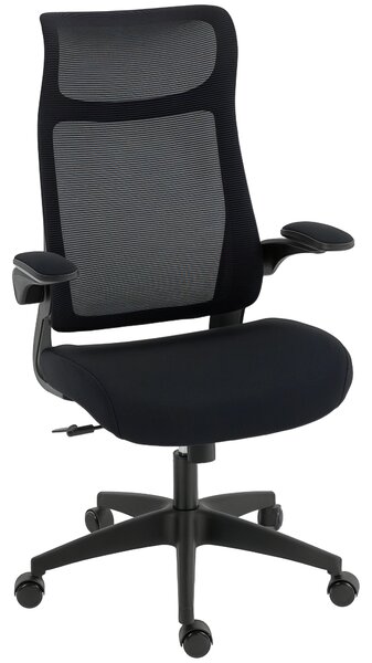 HOMCOM Sedia da Ufficio Ergonomica Girevole in Rete con Supporto Lombare Braccioli Ribaltabili Poggiatesta Basculante Nero | Aosom Italy
