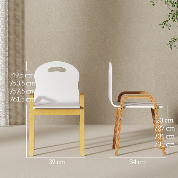 AIYAPLAY Set 2 Sedie Bambini in Legno di Betulla Regolabili e Impilabili, Bianco | Aosom Italy