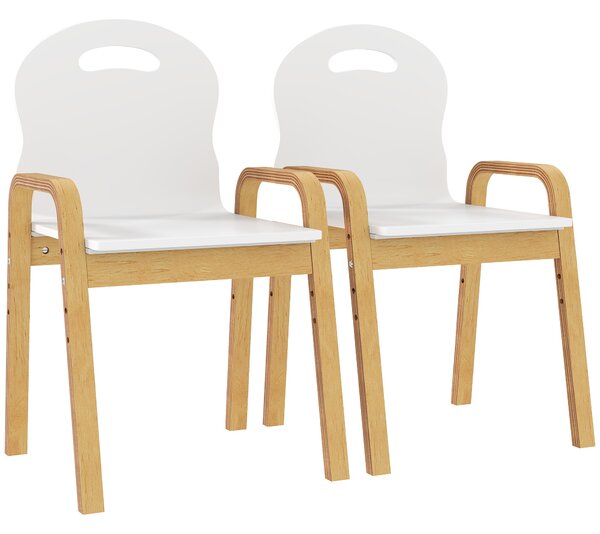 AIYAPLAY Set 2 Sedie Bambini in Legno di Betulla Regolabili e Impilabili, Bianco | Aosom Italy