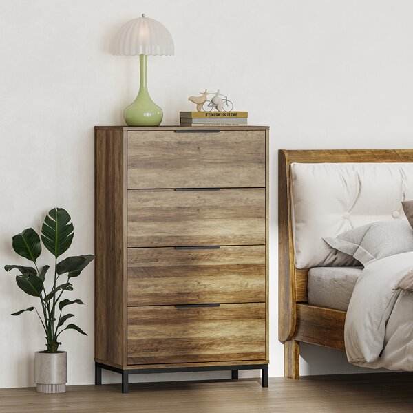 HOMCOM Cassettiera 4 Cassetti Antiribaltamento con Maniglie Nere, in Legno e Metallo, 62x35x105 cm, Marrone Scuro