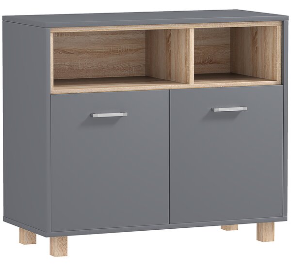 HOMCOM Mobiletto Bagno Moderno con Vani Aperti e Armadietto a 2 Ante, 80x35x70 cm, Grigio